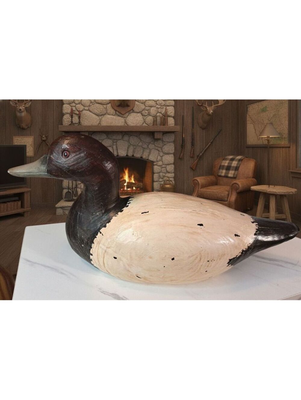 Vintage Hand-Carved and Painted Rustic Folk Art Wooden Canvasback Duck Decoy 14"